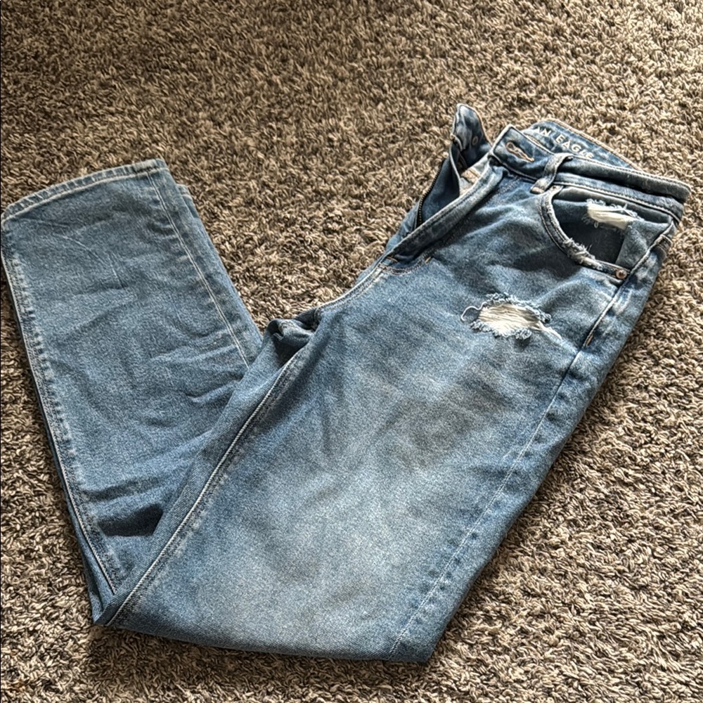 American Eagle Outfitters Blue Relaxed Jeans with Distressed Details